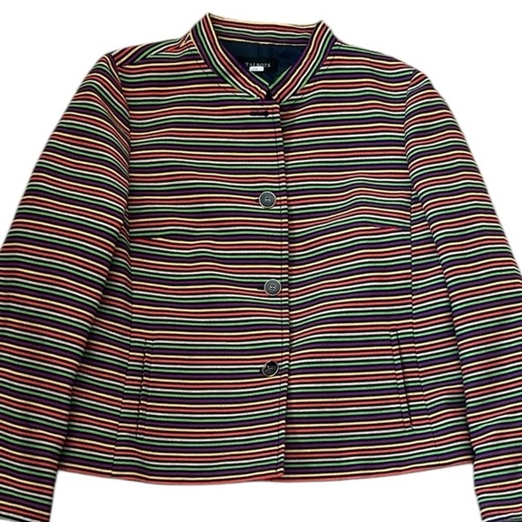 Talbots Mandarine Collar Button Front Jacket Multicolor Stripes Artsy Lined 16 - Picture 1 of 15